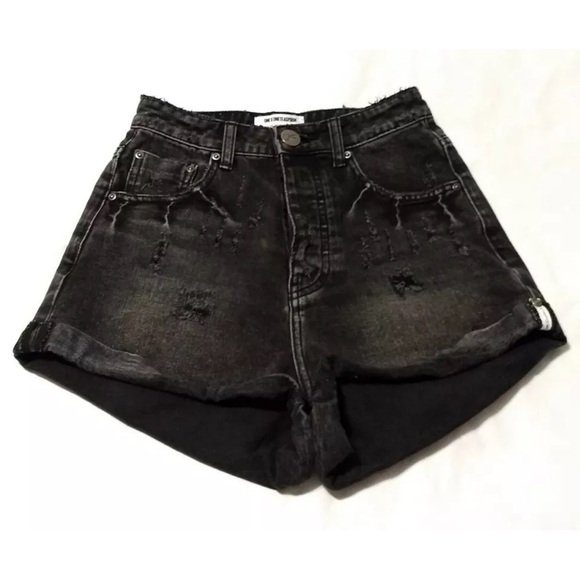 One Teaspoon Pants - One Teaspoon Black High Rise Distressed Bandit Shorts Size 29